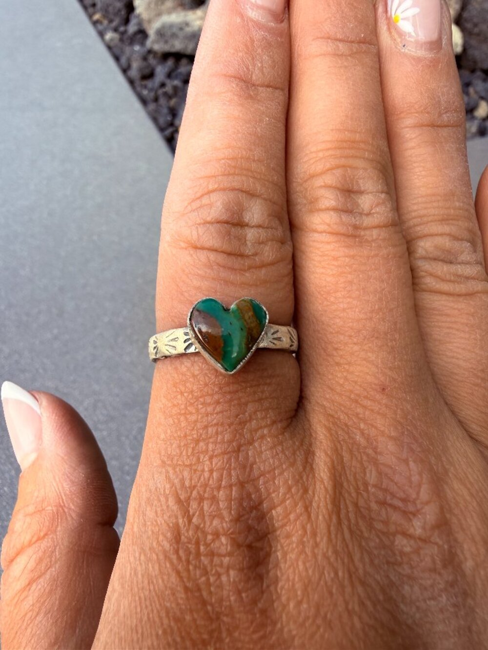 Pilot Mountain Turquoise Sterling Silver Heart Ring | Size 9